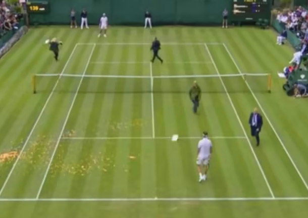 Just Stop Oil Protesters Drop Jigsaw Puzzle on Wimbledon's Court 18  